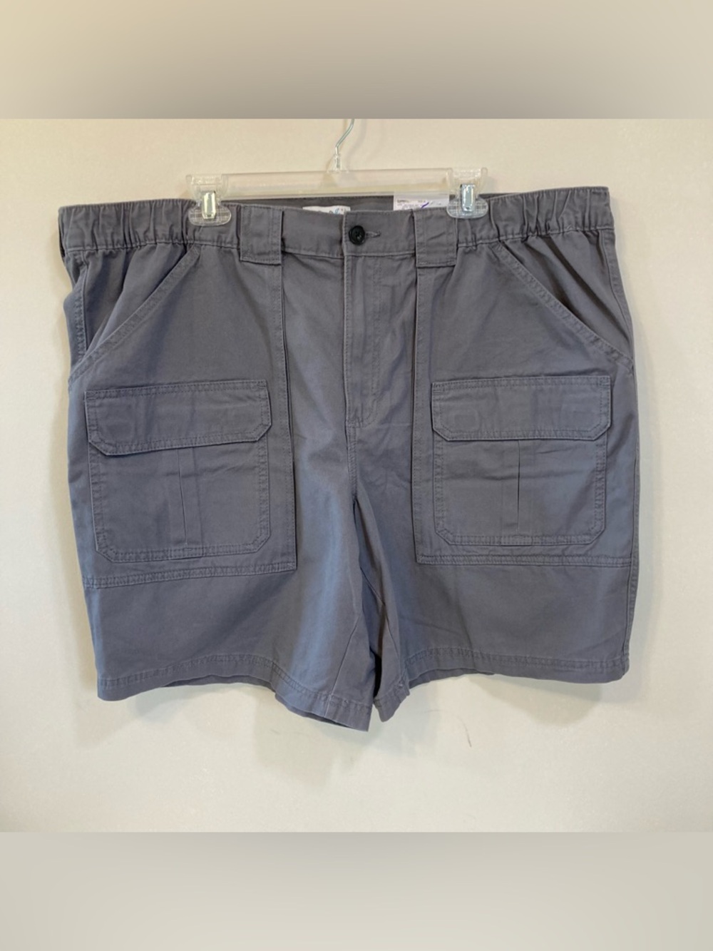 Croft & Barrow Mens Cargo Shorts Sz 46 Gray 9 Inch Inseam Side Elastic Cotton